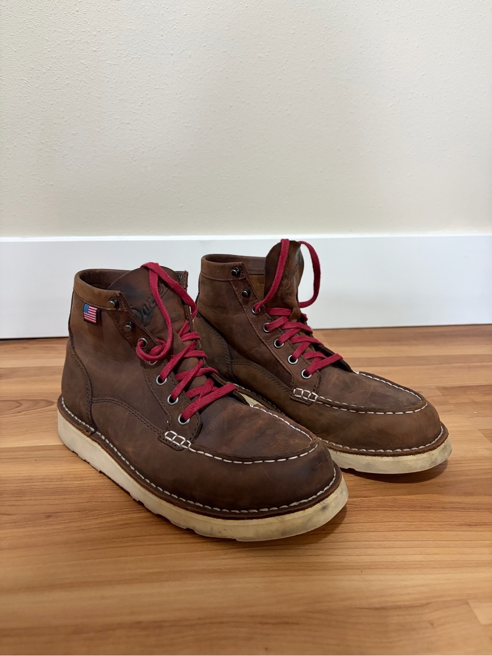 Danner Brown Leather Moc Toe Boot with Red Laces - Picture 3 of 6